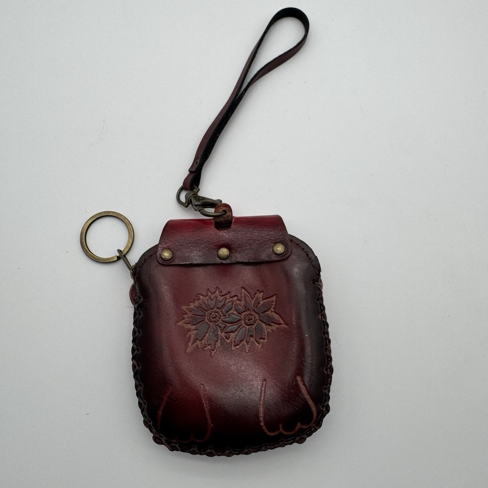 Dia De Los Muertos Dog Tooled Leather Coin Purse Wristlet - Picture 6 of 6